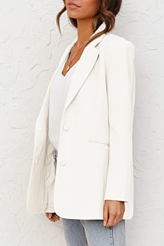 Womens Casual Blazers Long Sleeve Oversized Open Front Business Lapel Button Work Office Jackets Cream White