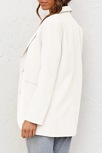 Womens Casual Blazers Long Sleeve Oversized Open Front Business Lapel Button Work Office Jackets Cream White