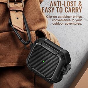 MOBOSI Compatible with AirPods 3 Generation Charging Case (2021), Secure Lock Clip Full Body Rugged Hard Shell Protective Cover with Keychain, Black