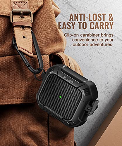 MOBOSI Compatible with AirPods 3 Generation Charging Case (2021), Secure Lock Clip Full Body Rugged Hard Shell Protective Cover with Keychain, Black