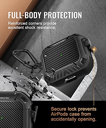 MOBOSI Compatible with AirPods 3 Generation Charging Case (2021), Secure Lock Clip Full Body Rugged Hard Shell Protective Cover with Keychain, Black