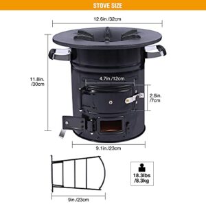 Lineslife Camping Rocket Stove Wood Burning Portable for Cooking, Outdoor Camping Wood Stove with Carry Bag for Backpacking Emergency RV Survival, Versatility of Fuel, Black Two Doors 12.6''