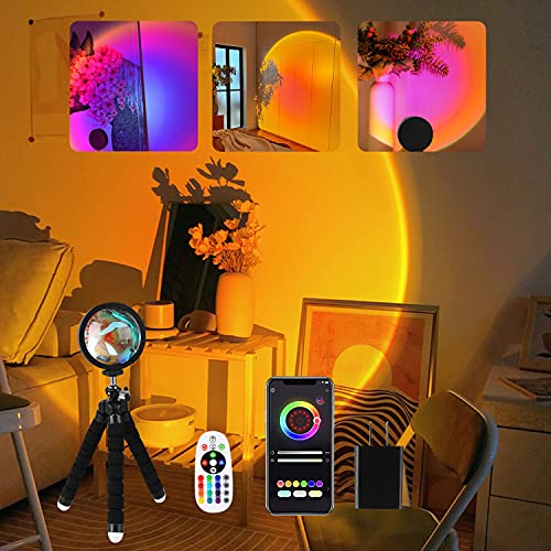 ENESEAS [Upgraded] Smart 16 Colors LED Sunset Projection Lamp APP and Remote Control(Include USB Charger) 360 Degree Rotation Sunlight Lamp Photography/Party/Home…