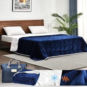 king size weighted blanket 45lb(88''x104'', navy blue / white), warm short plush and cooling tencel reversible weighted blanket fit king and california king beds for couple - carry bag included