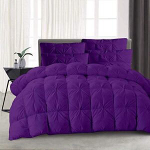 All-Season 500 GSM Egg Plant Goose Down Alternative 1 Piece Quilted Pinch Pleated Single Comforter 800 Thread Count Egyptian Cotton Soft & Fluffy Breathable California King