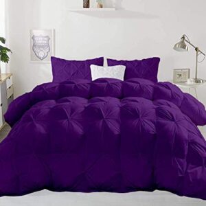 All-Season 500 GSM Egg Plant Goose Down Alternative 1 Piece Quilted Pinch Pleated Single Comforter 800 Thread Count Egyptian Cotton Soft & Fluffy Breathable California King