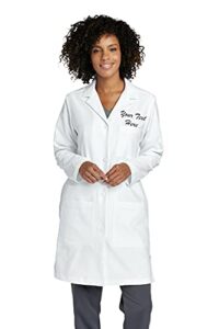 custom embroidered womens medical laboratory coats - add your name or text - long sleeve 3-pocket long lab coats