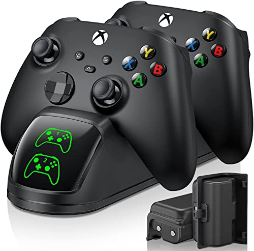 Controller Charger for Xbox Series X/Xbox One Controller, Charging Station with Dual Controller Battery Pack, 4 Battery Cover, 1 Rechargeable Charging Cable, Remote Stand Charger Station for Xbox