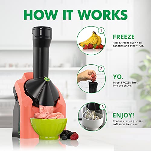 Yonanas 902CR Classic Vegan, Dairy-Free Frozen Fruit Soft Serve Maker, Includes 36 Recipes, 200-Watts, Coral