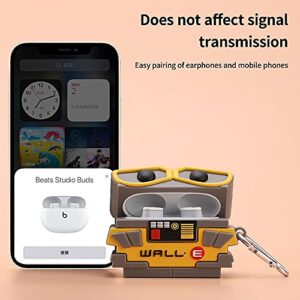 Compatible with Beats Studio Buds Case 2021,Cute and Fun 3D Cartoo nanime and Movie Character Heads with Silicone Design Protective Cover with Keychain (Wall-e)