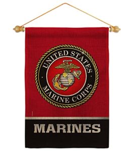 us military united state burlap garden flag set wood dowel armed forces marine corps usmc semper fi american military veteran retire official house banner small yard gift double-sided, made in usa