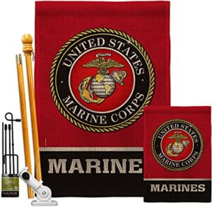 US MILITARY United State Burlap Garden House Flag-Kit Armed Forces Marine Corps USMC Semper Fi American Military Veteran Retire Official Banner Small Yard Gift Double-Sided, Made in USA