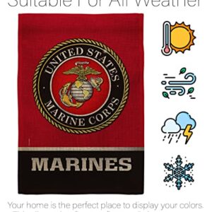 US MILITARY United State Burlap Garden House Flag-Kit Armed Forces Marine Corps USMC Semper Fi American Military Veteran Retire Official Banner Small Yard Gift Double-Sided, Made in USA