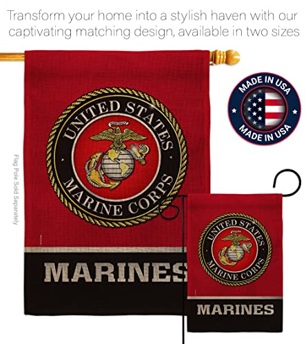 US MILITARY United State Burlap Garden House Flag-Kit Armed Forces Marine Corps USMC Semper Fi American Military Veteran Retire Official Banner Small Yard Gift Double-Sided, Made in USA