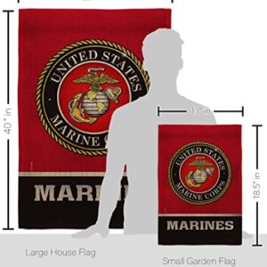 US MILITARY United State Burlap Garden House Flag-Kit Armed Forces Marine Corps USMC Semper Fi American Military Veteran Retire Official Banner Small Yard Gift Double-Sided, Made in USA