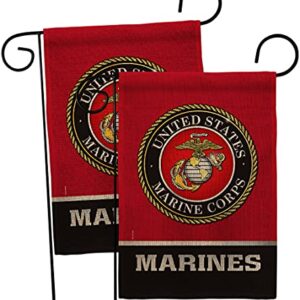 US MILITARY United State Burlap Garden Flag 2pcs Pack Armed Forces Marine Corps USMC Semper Fi American Military Veteran Retire Official House Banner Small Yard Gift Double-Sided, Made in USA