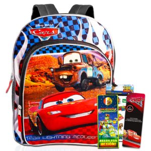 disney cars backpack school set for boys kids ~ bundle with deluxe 16 inch cars lightning mcqueen school bag, 350+ stickers, and more (disney cars school supplies)