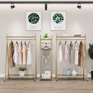 Clothes rack Gold, Freestanding Industrial Garment Rack with Double shelves Multi-functional Bedroom Hanging Clothing Rack,Heavy Duty Movable Coat Rack for Organizing Clothes and Shoes (59'' L)