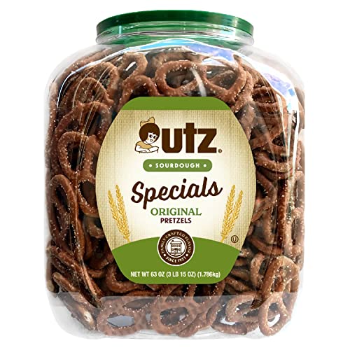 Utz Sourdough Specials Pretzels, Original, 63 oz. Barrel, Classic Pretzel Knot with Rich Sourdough Flavor, Resealable Container, Tasty Party Snack with Zero Cholesterol