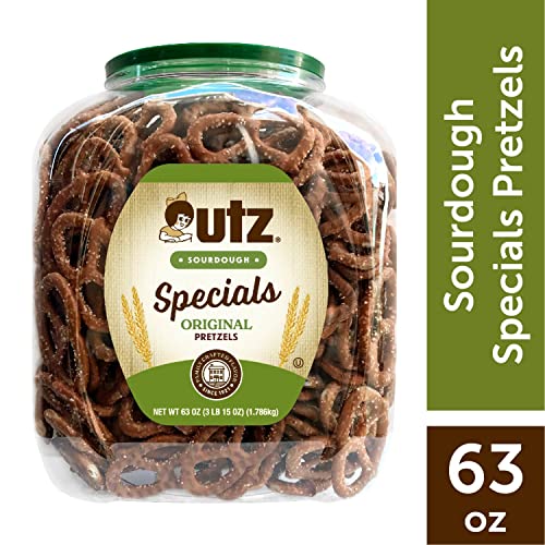 Utz Sourdough Specials Pretzels, Original, 63 oz. Barrel, Classic Pretzel Knot with Rich Sourdough Flavor, Resealable Container, Tasty Party Snack with Zero Cholesterol