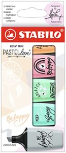 stabilo highlighter boss mini pastellove - pack of 5 - touch of turquoise, hint of mint, pale orange, pink blush, dusty grey