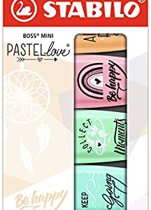 STABILO Highlighter BOSS MINI Pastellove - Pack of 5 - Touch of Turquoise, Hint of Mint, Pale Orange, Pink Blush, Dusty Grey