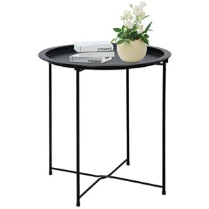 garden 4 you folding tray metal side table black round end table cyan sofa small accent fold-able table, round end table tray, next to sofa table, snack table for living room and bed room