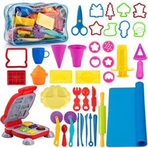 dough tools for kids, 41pcs dough toys include play food molds - cupcakes, ice cream, burger, fries, noodle, play bulk pack with roller, cutters, scissor, dough mat and storage bag gifts (tools)