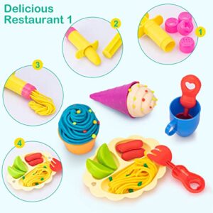 Dough Tools for Kids, 41Pcs Dough Toys Include Play Food Molds - Cupcakes, Ice Cream, Burger, Fries, Noodle, Play Bulk Pack with Roller, Cutters, Scissor, Dough Mat and Storage Bag Gifts (Tools)