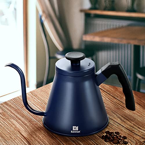 Kanmart Pour Over Coffee Kettle Barista's Choice Works on Stove and Any Heat Source stove top pour over kettle Gooseneck Teapot with Precision Pour Spout Premium Stainless Steel(1.2Liter, 40oz) (blue)