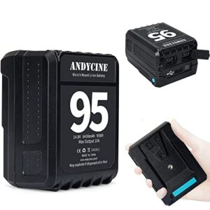 andycine mini v-mount battery v-lock 95wh 10a draw batteries with dual d-tap & usb-a output to power camcorder camera,compatible with bmpcc 4k,6k, led studio lights(battery charger not includ)