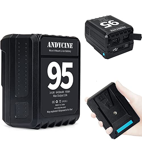 ANDYCINE Mini V-Mount Battery V-Lock 95Wh 10A Draw Batteries with Dual D-Tap & USB-A Output to Power Camcorder Camera,Compatible with BMPCC 4K,6K, Led Studio Lights(Battery Charger NOT Includ)