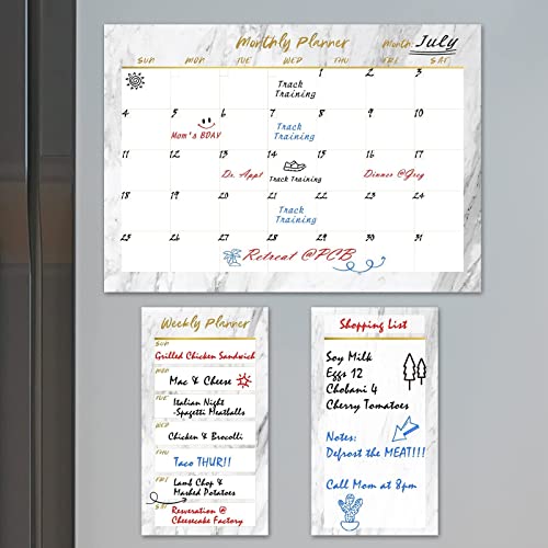 Fridge Calendar, Magnetic Planner, Dry Erase Calendar and Whiteboard for Home: Monthly & Planner & to Do List, Marble, Minimal Simple Design Multicolor 17 inches X 12 inches