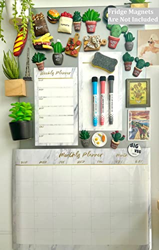 Fridge Calendar, Magnetic Planner, Dry Erase Calendar and Whiteboard for Home: Monthly & Planner & to Do List, Marble, Minimal Simple Design Multicolor 17 inches X 12 inches