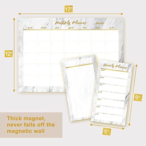 Fridge Calendar, Magnetic Planner, Dry Erase Calendar and Whiteboard for Home: Monthly & Planner & to Do List, Marble, Minimal Simple Design Multicolor 17 inches X 12 inches