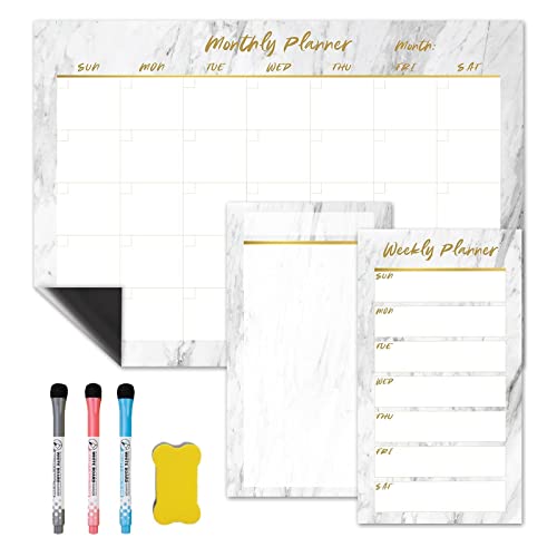 Fridge Calendar, Magnetic Planner, Dry Erase Calendar and Whiteboard for Home: Monthly & Planner & to Do List, Marble, Minimal Simple Design Multicolor 17 inches X 12 inches