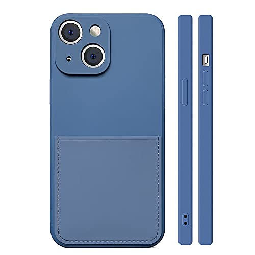 Ultra Slim Liquid Silicone Gel Case Compatible for iPhone 13 Mini 5.4 inch 2021 with Card Holder Sleeves Slot Anti-Scratch Shockproof Wallet Cover for iPhone 13 Mini (Blue)