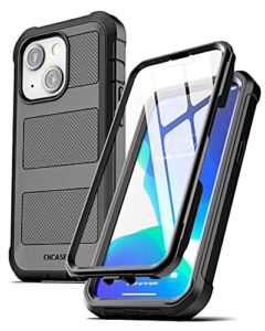 encased falcon armor designed for iphone 13 mini case with screen protector - ultra protective full-body cover (built-in screen guard) black