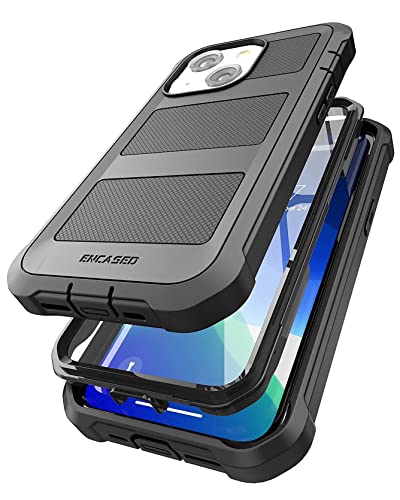 Encased Falcon Armor Designed for iPhone 13 Mini Case with Screen Protector - Ultra Protective Full-Body Cover (Built-in Screen Guard) Black