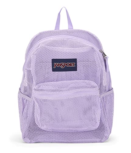 JanSport Eco Mesh Backpack, Pastel Lilac, 17” x 12.5” x 6” - Semi-Transparent Bookbag for Adults with Laptop Sleeve, Padded Back Panel - Large Backpack