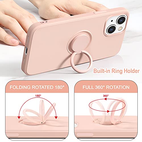 Hython Case for iPhone 13 Mini Case with Ring Stand [360° Rotatable Ring Holder Magnetic Kickstand] [Soft Microfiber Lining] Slim Shockproof Rubber Protective Phone Case Cover for Women, Pink Sand