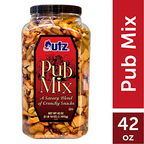 Utz Pub Mix, 42 Oz. Barrel, Savory Snack Mix with a Blend of Crunchy Flavors for a Tasty Party Snack, Resealable Container, Trans-Fat Free and Kosher Certified