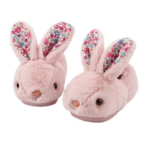 drecage girls toddler slippers boys house shoes for little kids cute with bunny design plush ndoor slippers non-slip pink 11-12 little kid