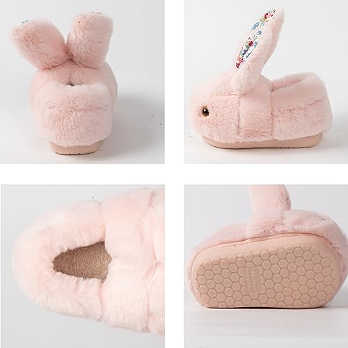 Drecage Girls Toddler Slippers Boys House Shoes For Little Kids Cute with Bunny Design Plush ndoor Slippers Non-Slip Pink 11-12 Little Kid