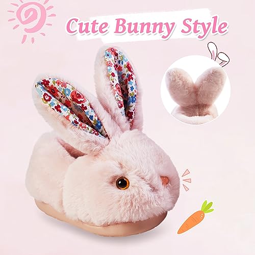 Drecage Girls Toddler Slippers Boys House Shoes For Little Kids Cute with Bunny Design Plush ndoor Slippers Non-Slip Pink 11-12 Little Kid