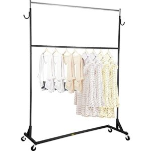 vevor z rack, 300 lbs industrial grade z base garment rack, 24" x 62" x 85" height adjustable clothes rack, heavy duty clothing rack w/ lockable casters for home store w/ add-on hang rail black