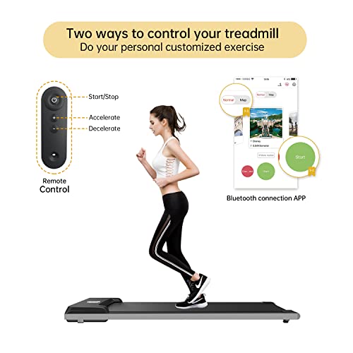 RHYTHM FUN Treadmill for Under Desk for Walking, Compact Portable Mini Treadmill for Small Spaces Installation-Free Quiet Jogging Treadmill with Smart Remote and Workout App for Home Office Apartment