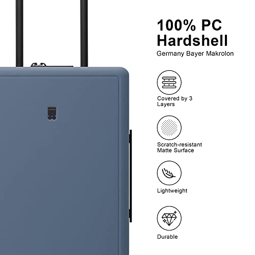 LEVEL8 Elegance Carry On Suitcase, 20” Hardside Luggage with TSA Lock, Spinner Wheels - Blue Grey