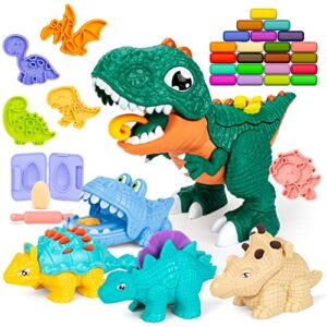 covtoy dinosaur playdough tool kit for toddlers 3 4 5 year old boys girls, art & craft kit diy toy set make your own play dough, dinosaur toys for kids 3-5 (24 pcs playdough bulk pack)