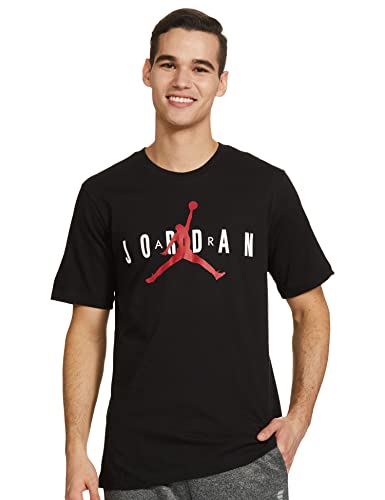 Jordan Men Short Sleeve Air Black/White/Red Wordmark T-Shirt - S